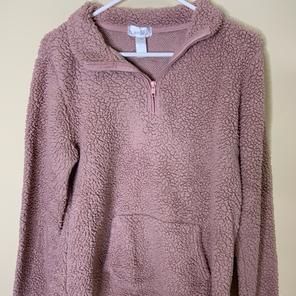 pink fluffy pullover